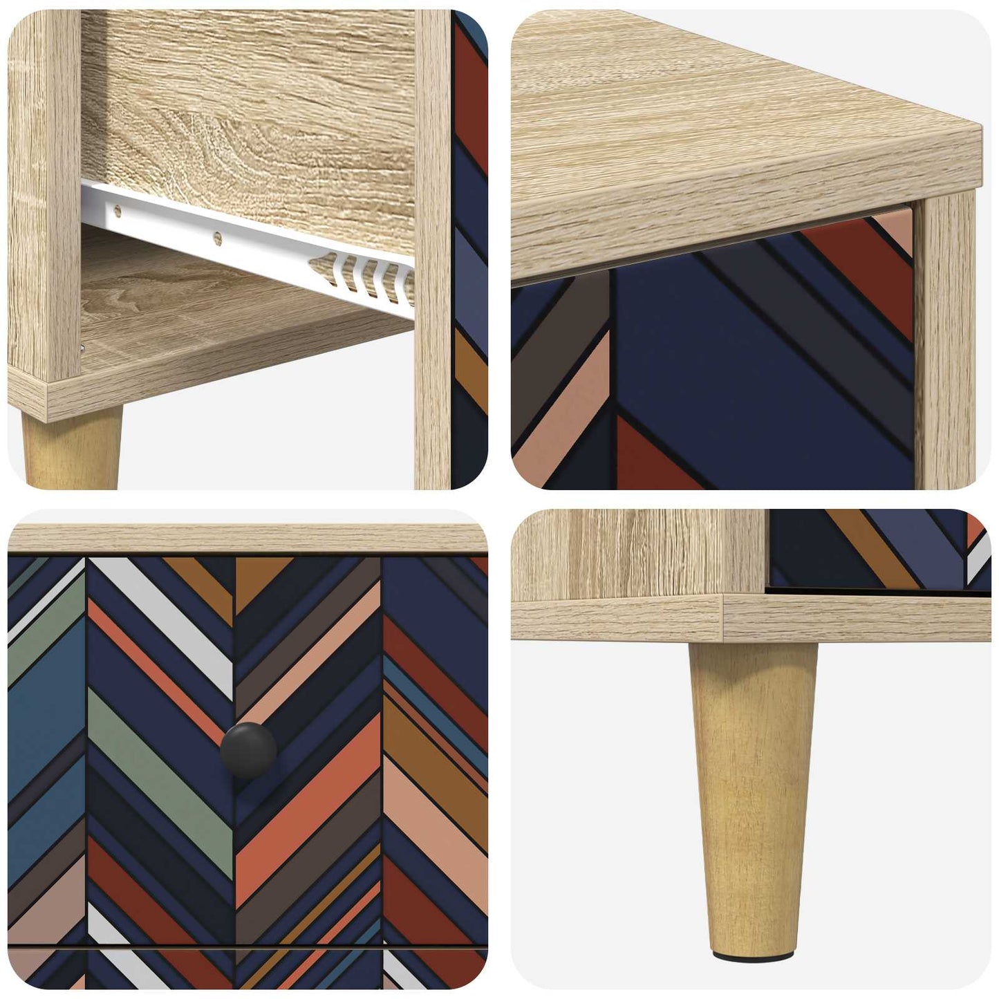 Cassettiera OMMEN Stampa geometrica 66 x 36,5 x 75 cm Sonoma