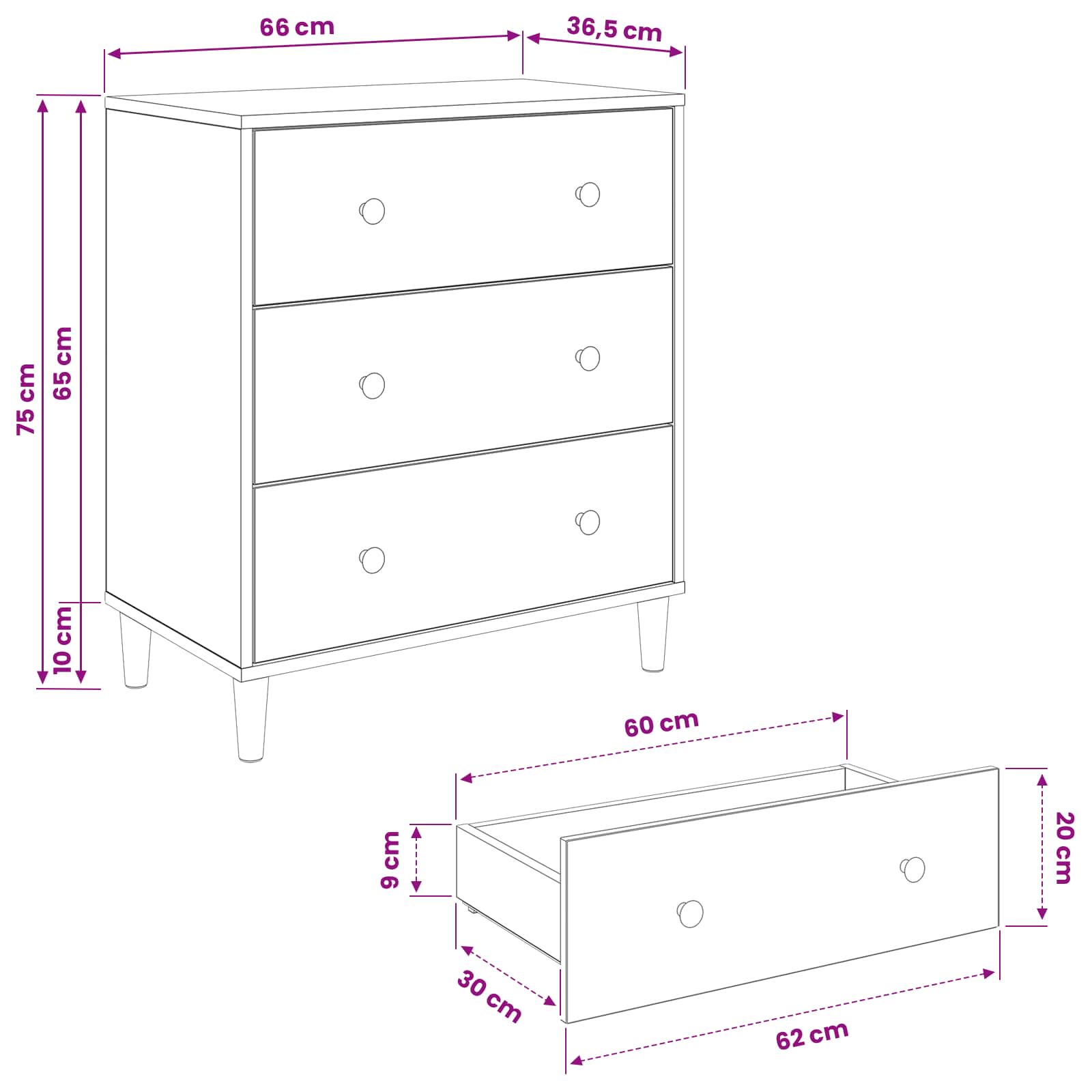 Cassettiera OMMEN Stampa geometrica 66 x 36,5 x 75 cm Sonoma | homemem39