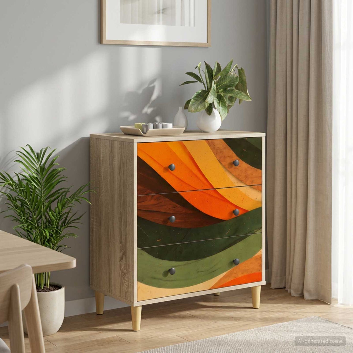 Cassettiera BONN Stampa retro wave 66 x 36,5 x 75 cm Sonoma