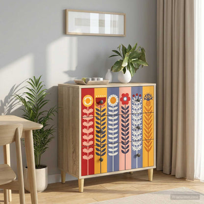Cassettiera ESSEN Stampa di girasoli 66 x 36,5 x 75 cm Sonoma