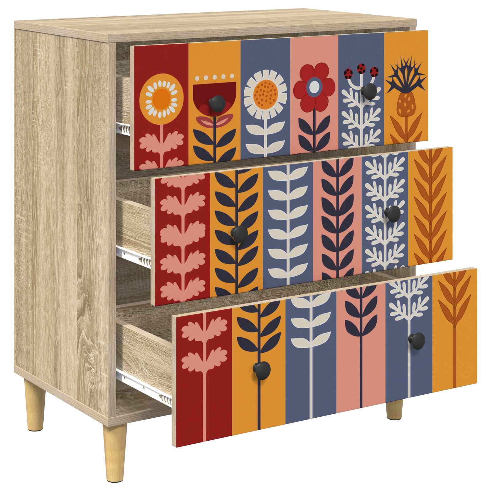 Cassettiera ESSEN Stampa di girasoli 66 x 36,5 x 75 cm Sonoma | homemem39