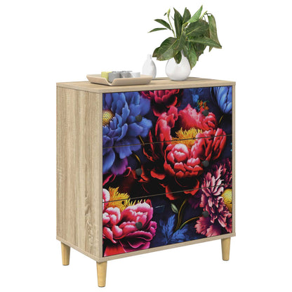 Cassettiera KIEL Stampa di peonia scura 66 x 36,5 x 75 cm