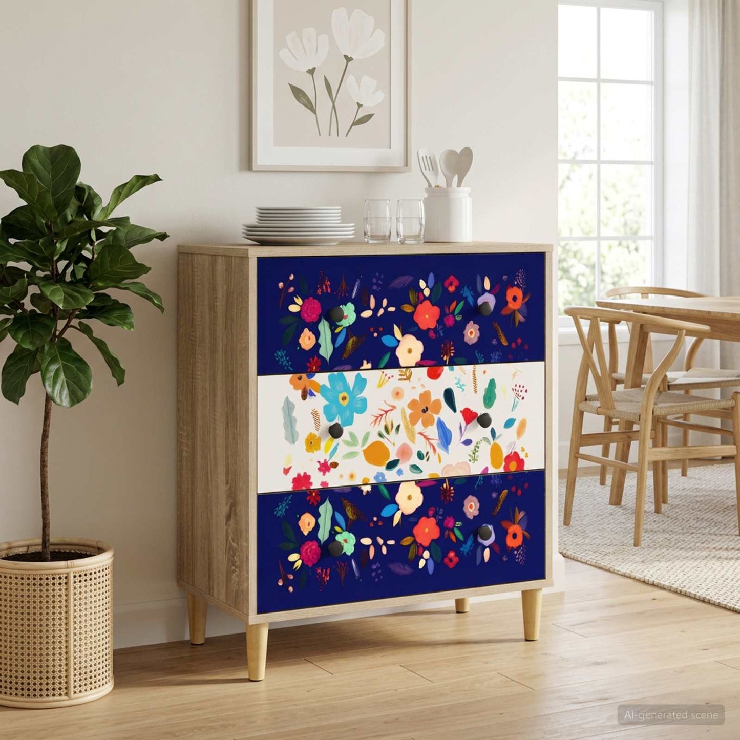 Cassettiera MAINZ Stampa floreale 66 x 36,5 x 75 cm Sonoma