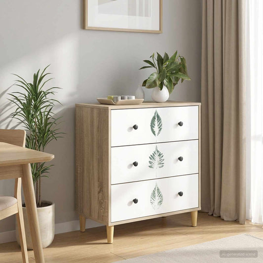 Cassettiera HANAU Stampa foglia verde 66 x 36,5 x 75 cm Sonoma