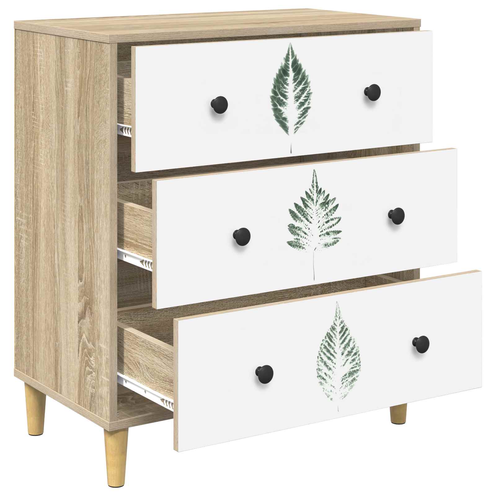 Cassettiera HANAU Stampa foglia verde 66 x 36,5 x 75 cm Sonoma | homemem39