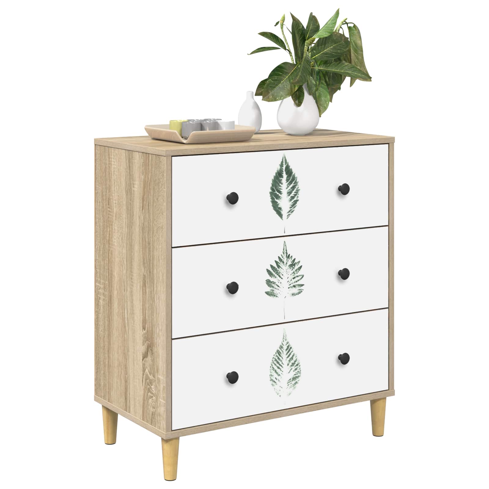 Cassettiera HANAU Stampa foglia verde 66 x 36,5 x 75 cm Sonoma | homemem39