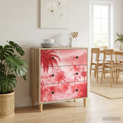 Cassettiera AACHEN Stampa di palme rosa 66 x 36,5 x 75 cm