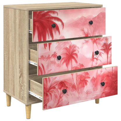 Cassettiera AACHEN Stampa di palme rosa 66 x 36,5 x 75 cm