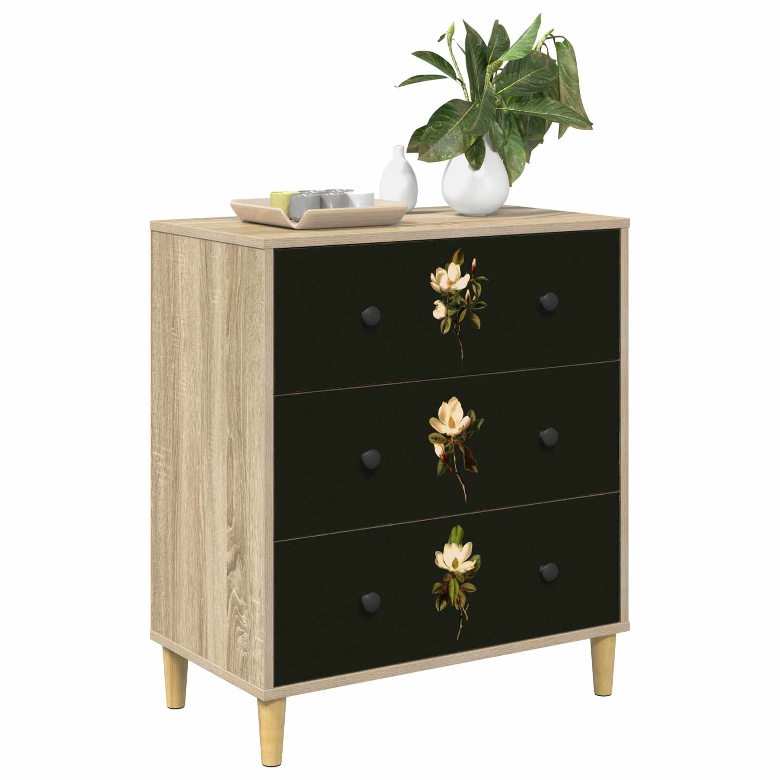 Cassettiera BREMEN Stampa di Magnolia 66 x 36,5 x 75 cm Sonoma | homemem39