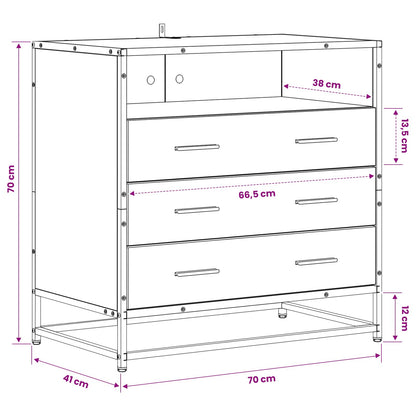 Mobile con Cassetti 3-Cassetto Rovere nero 70 x 41 x 70 cm