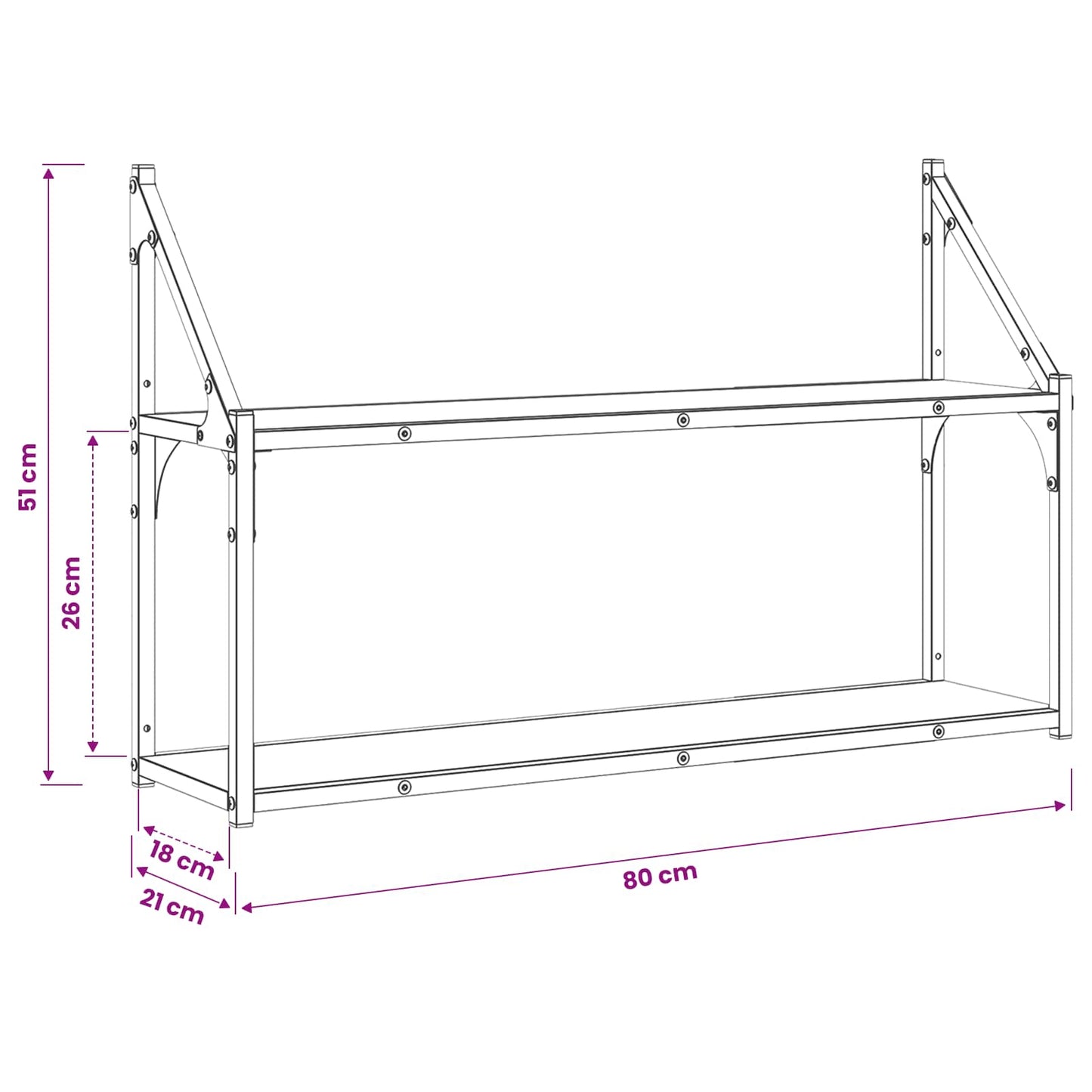 Scaffale da parete A parete Legno antico 80 x 21 x 51 cm