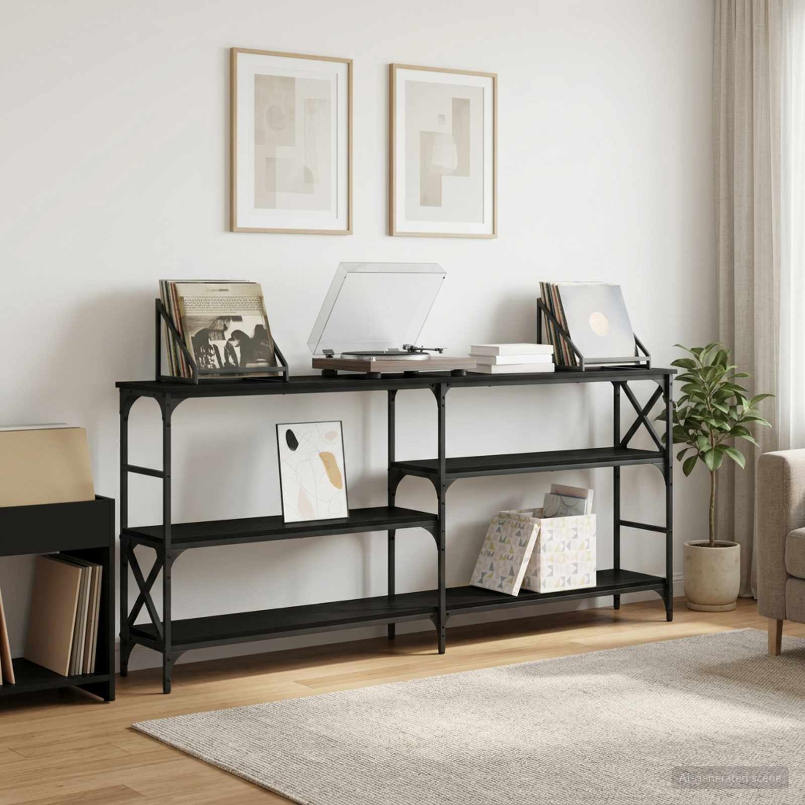 Tavolo consolle Rovere Nero 180 x 29 x 76,5 cm metallo PB - homemem39