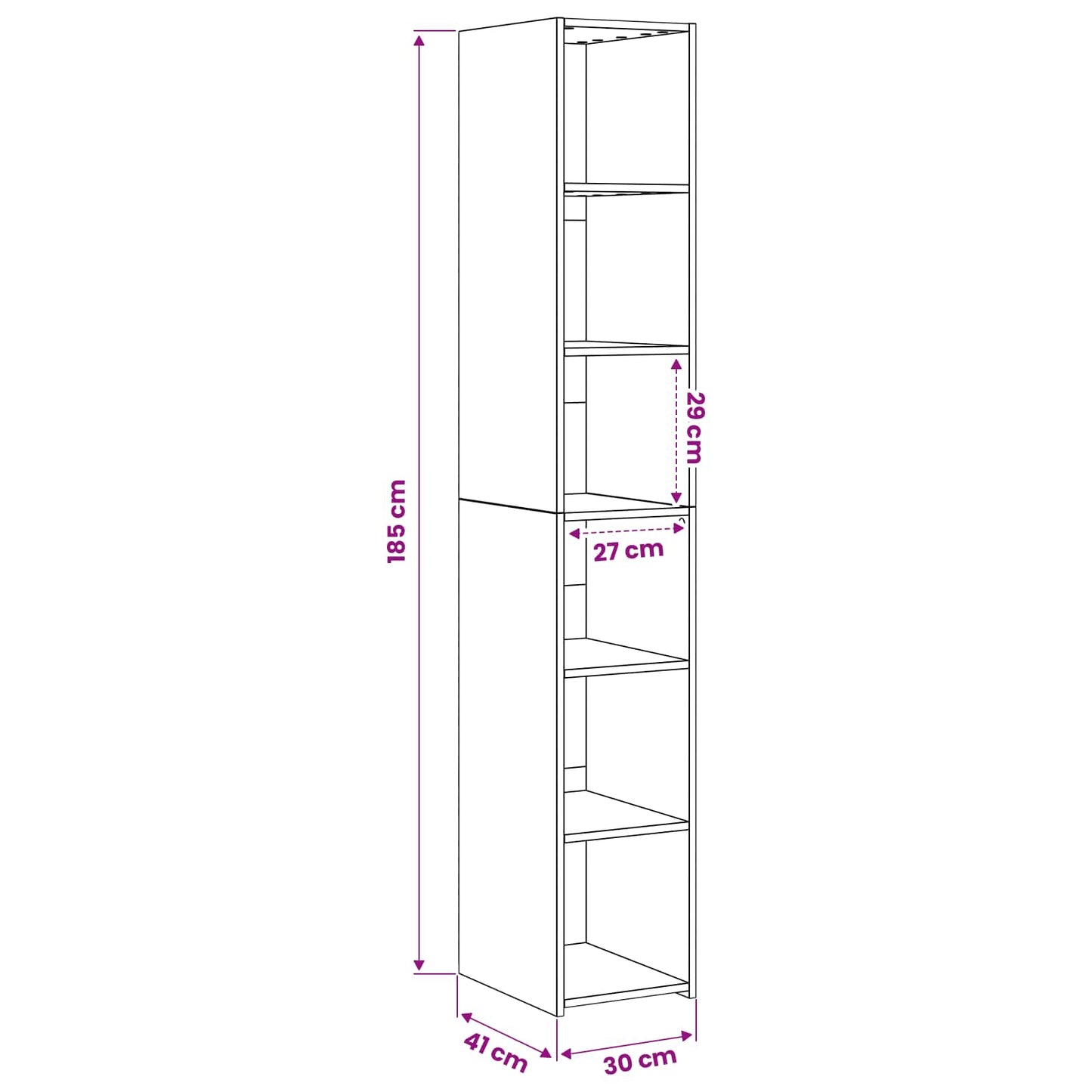 Credenza Rovere Nero 30 x 41 x 185 cm Legno ingegnerizzato