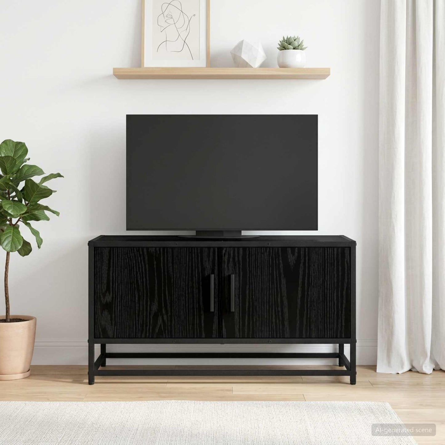 Mobile TV 80 x 34,5 x 40 cm Rovere Nero Legno ingegnerizzato