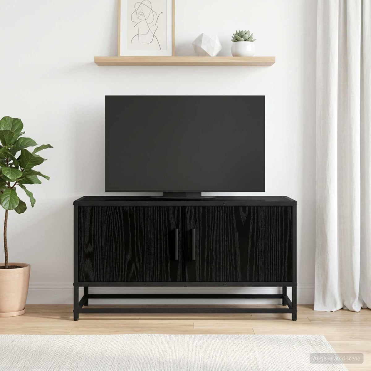 Mobile TV 80 x 34,5 x 40 cm Rovere Nero Legno ingegnerizzato