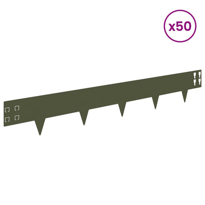 Bordura per Prato 50 pcs 100 x 15 cm Acciaio Verde Oliva | homemem39