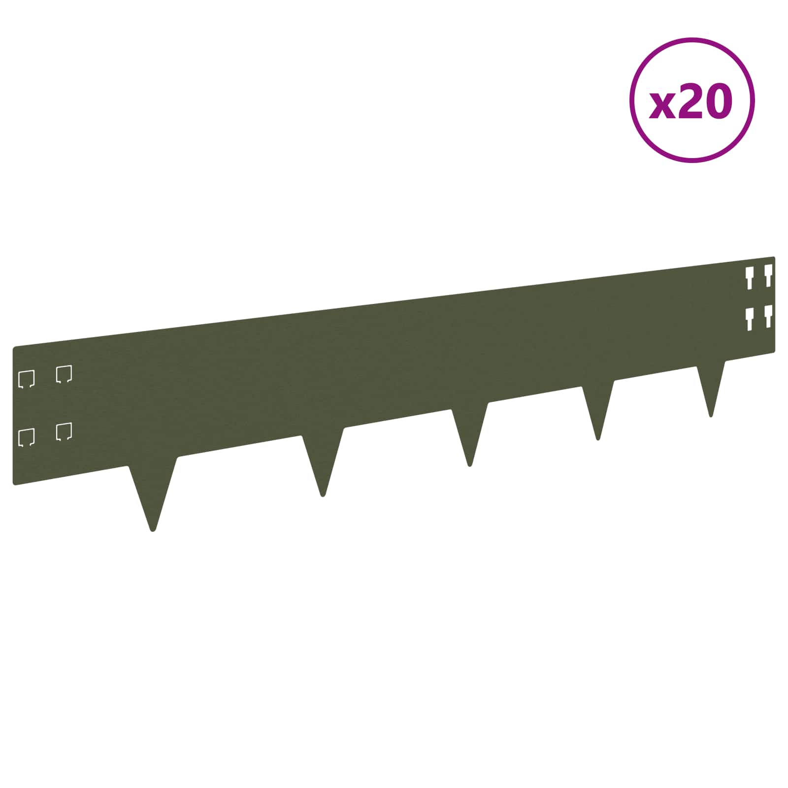 Bordura per Prato 20 pcs 100 x 20 cm Acciaio Verde Oliva | homemem39