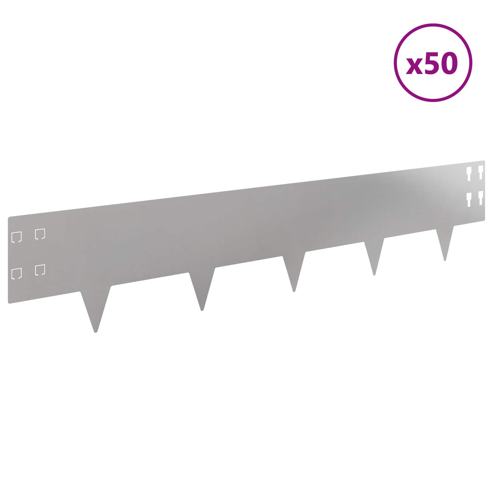 Bordura per Prato 50 pcs 100 x 20 cm Acciaio Argento | homemem39