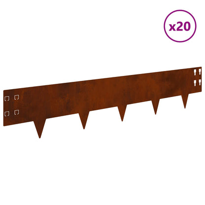 Bordura per Prato 20 pcs 100 x 20 cm Acciaio Ruggine | homemem39