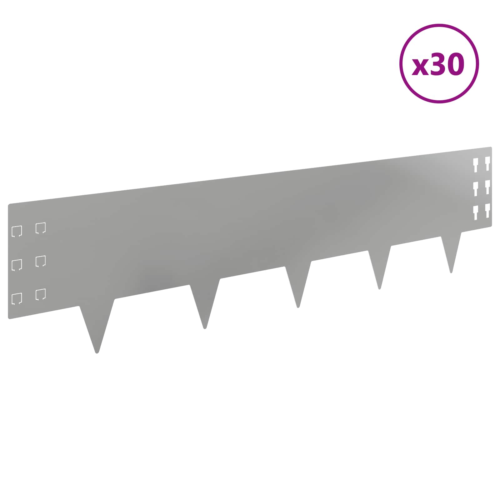 Bordura per Prato 30 pcs 100 x 25 cm Acciaio Argento | homemem39