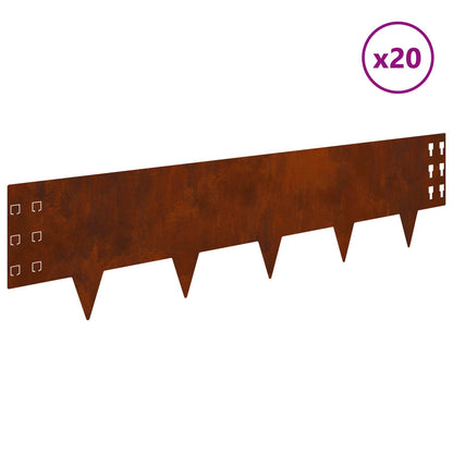 Bordura per Prato 20 pcs 100 x 25 cm Acciaio Ruggine