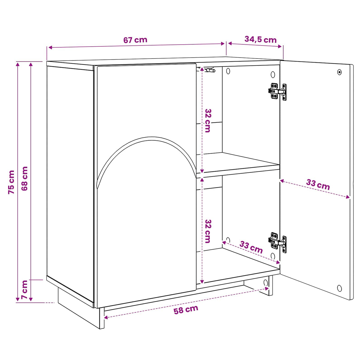 Credenza Grigio Cemento 67 x 34,5 x 75 cm Legno ingegnerizzato | homemem39