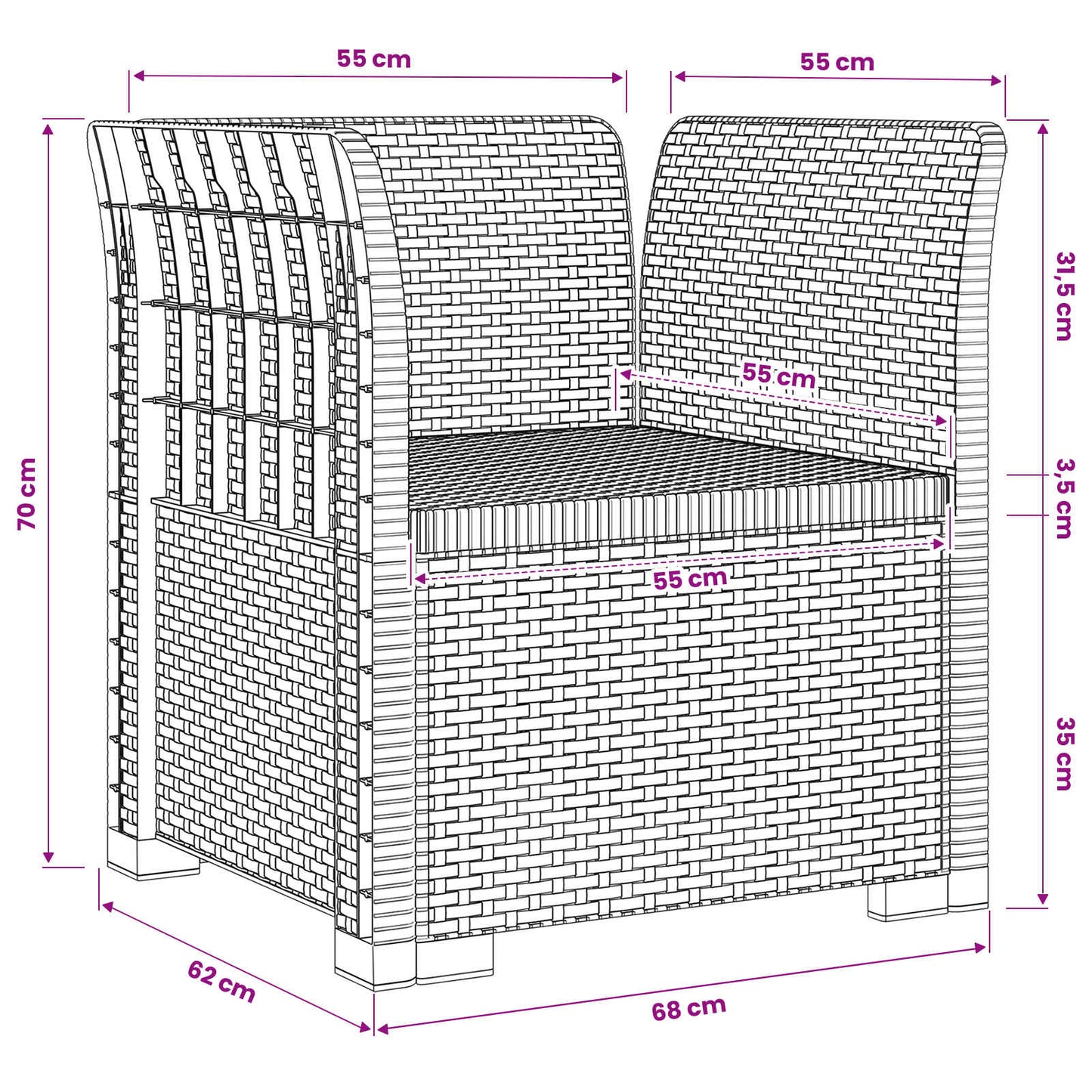 Poltrona a 1 Posto Aspetto Rattan PP Marrone | homemem39