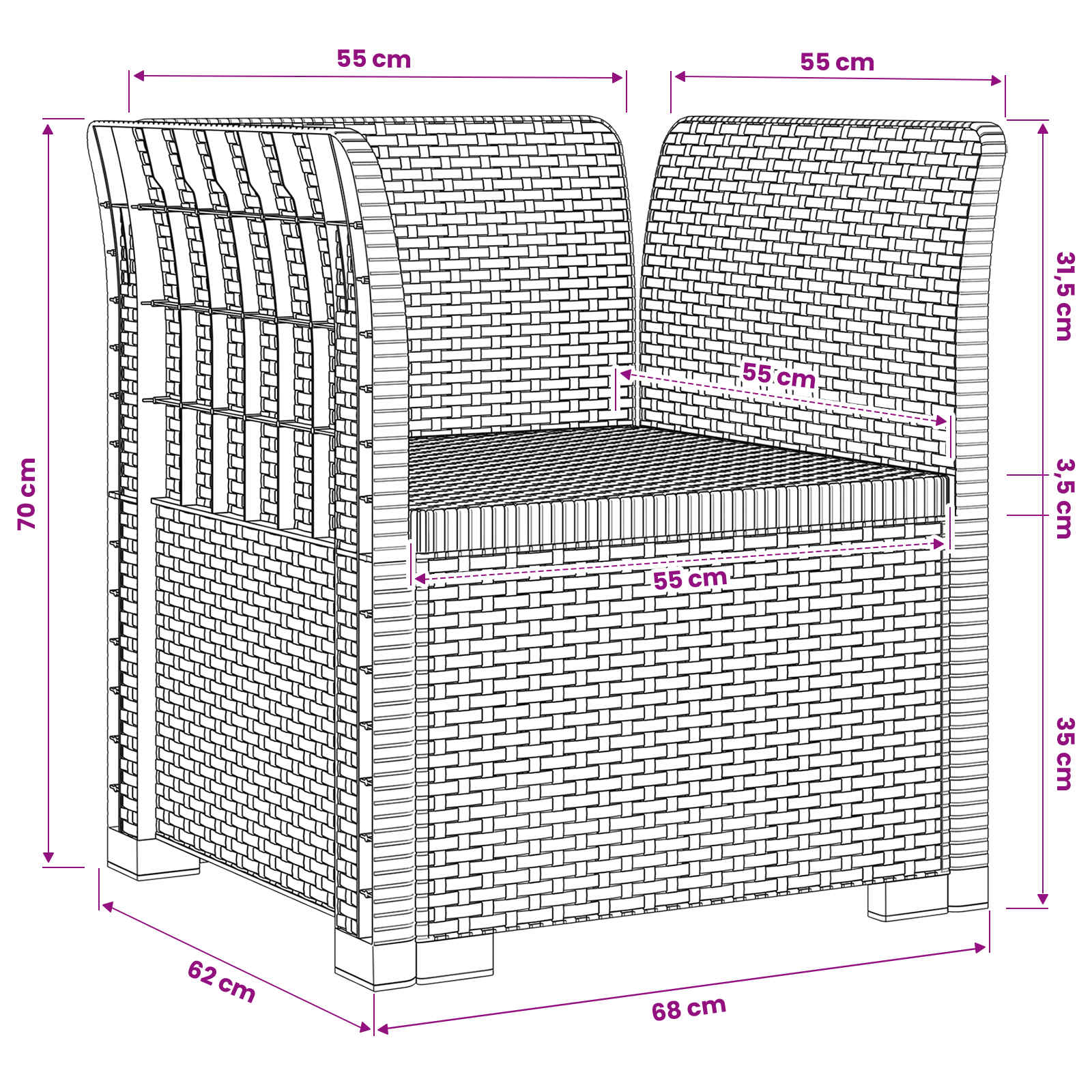 Poltrona a 1 Posto Aspetto Rattan PP Bianco | homemem39
