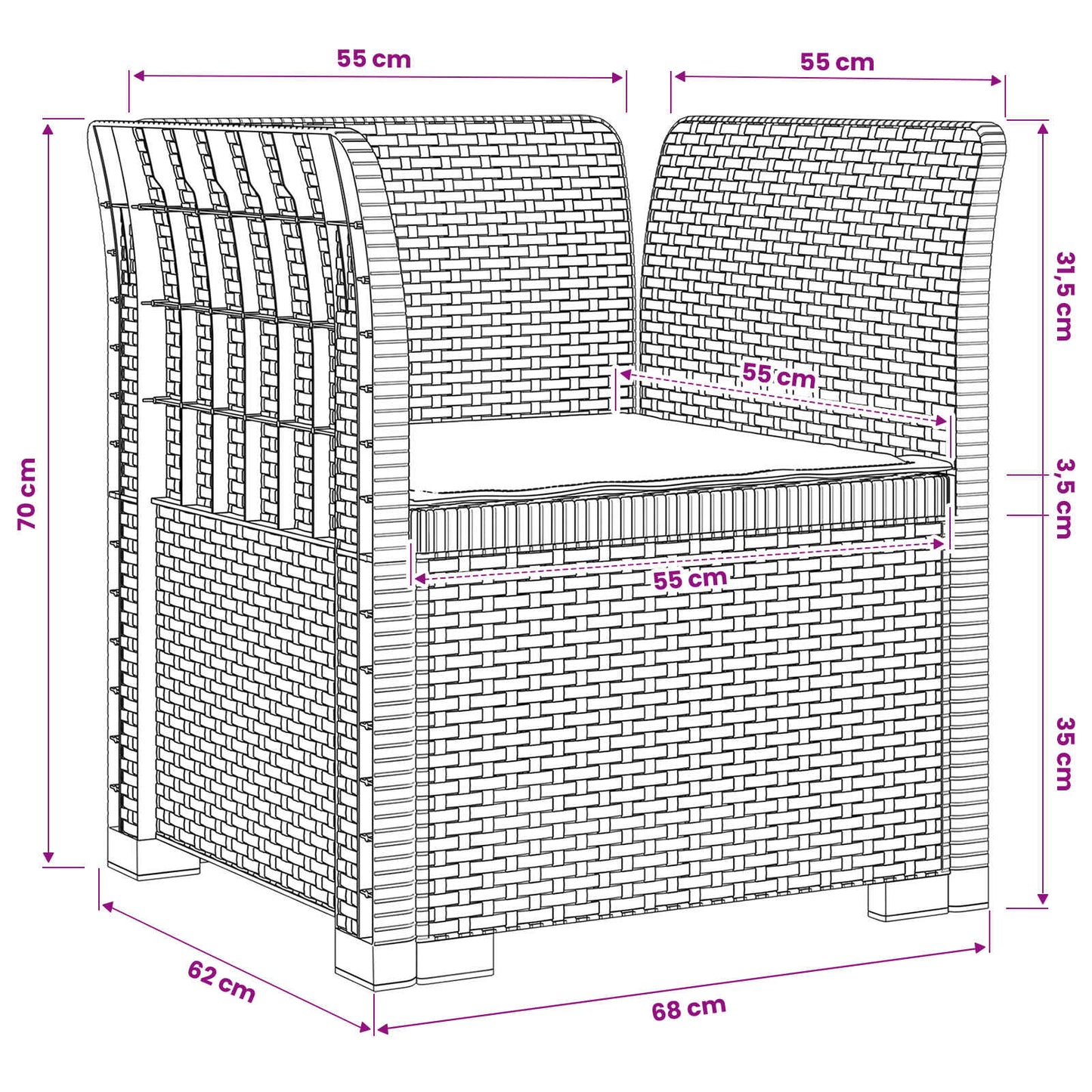Poltrona a 1 Posto con Cuscino Aspetto Rattan PP Marrone | homemem39
