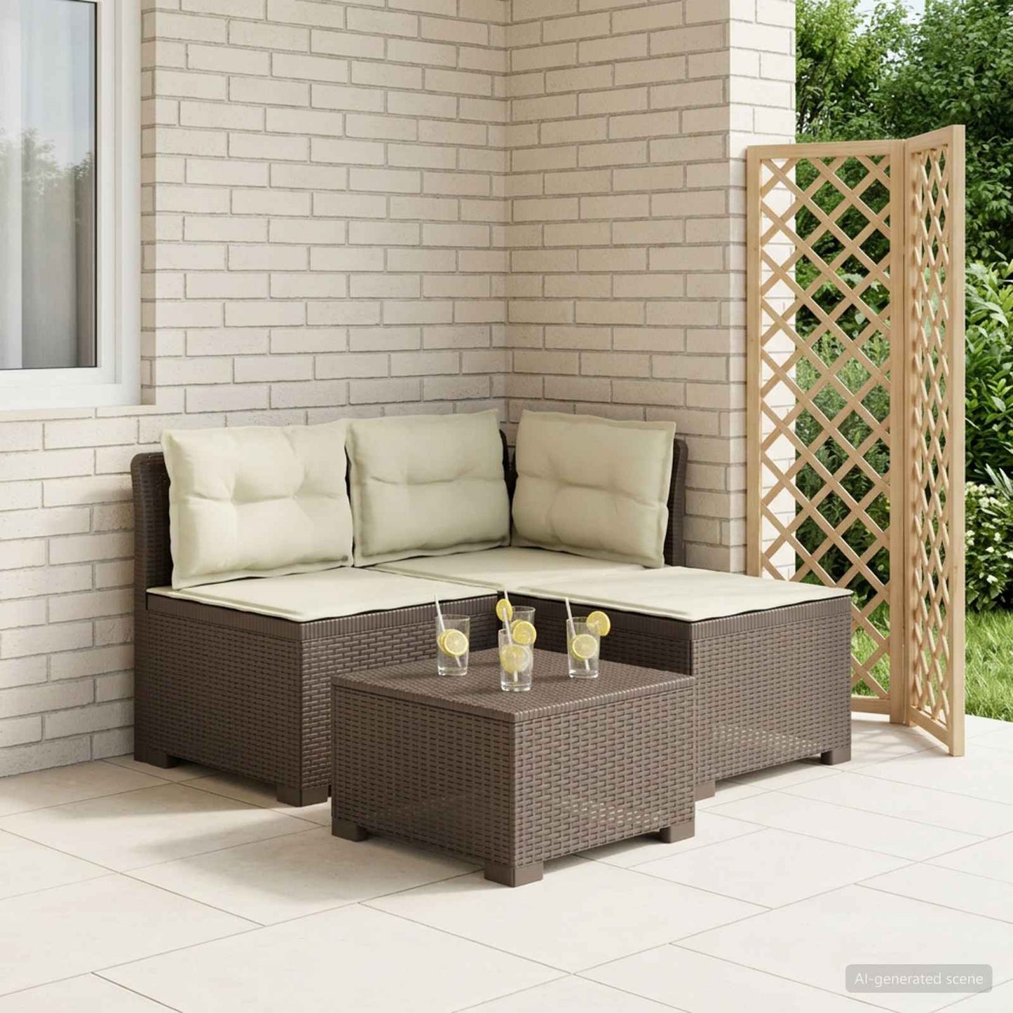 Divano da giardino 3 posti con cuscini in look rattan PP | homemem39