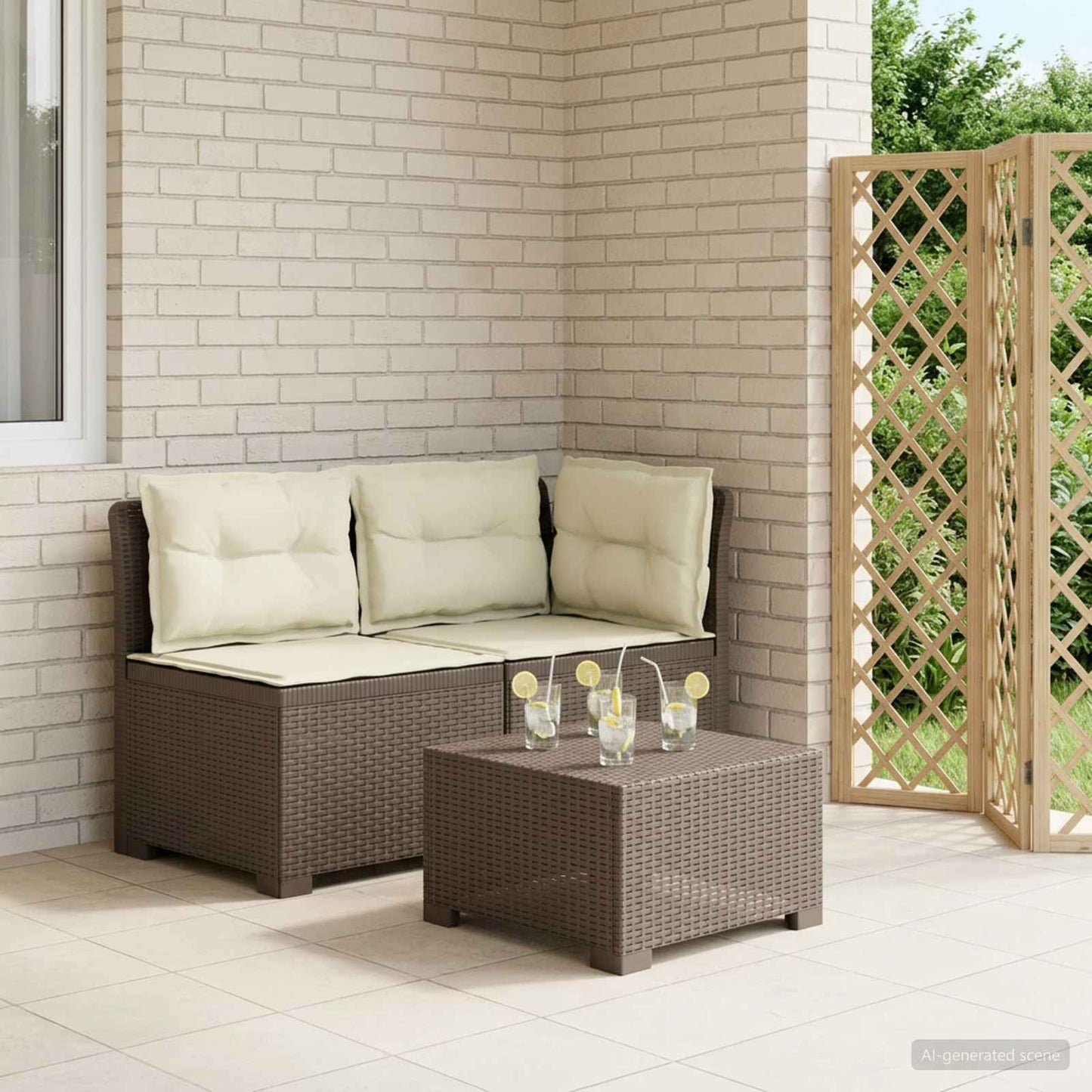 Divano da Giardino a 2 Posti con Cuscini Aspetto Rattan PP | homemem39