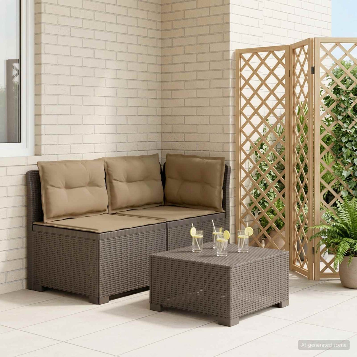 Divano da Giardino a 2 Posti con Cuscini Aspetto Rattan PP | homemem39