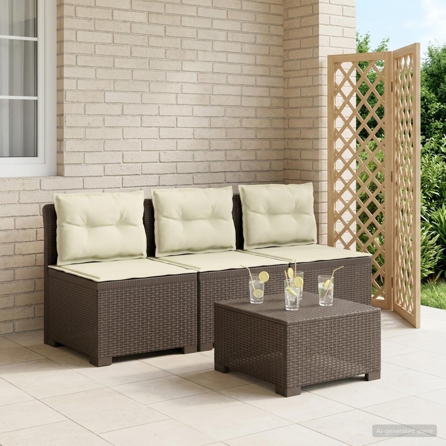 Divano da giardino 3 posti con cuscini in look rattan PP | homemem39