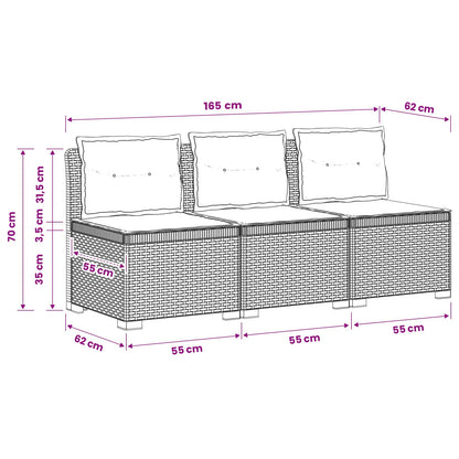 Divano da giardino 3 posti con cuscini in look rattan PP | homemem39