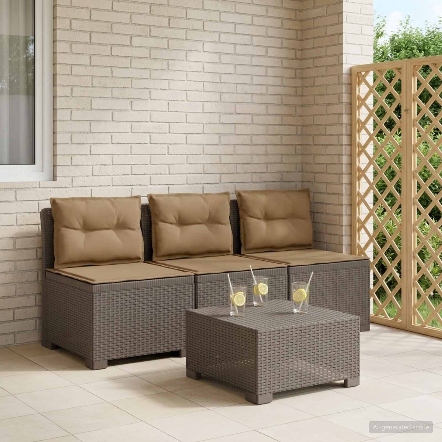 Divano da giardino 3 posti con cuscini in look rattan PP | homemem39