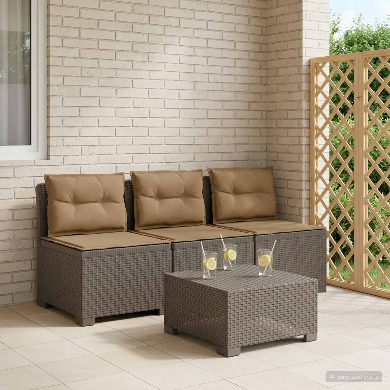 Divano da giardino 3 posti con cuscini in look rattan PP | homemem39