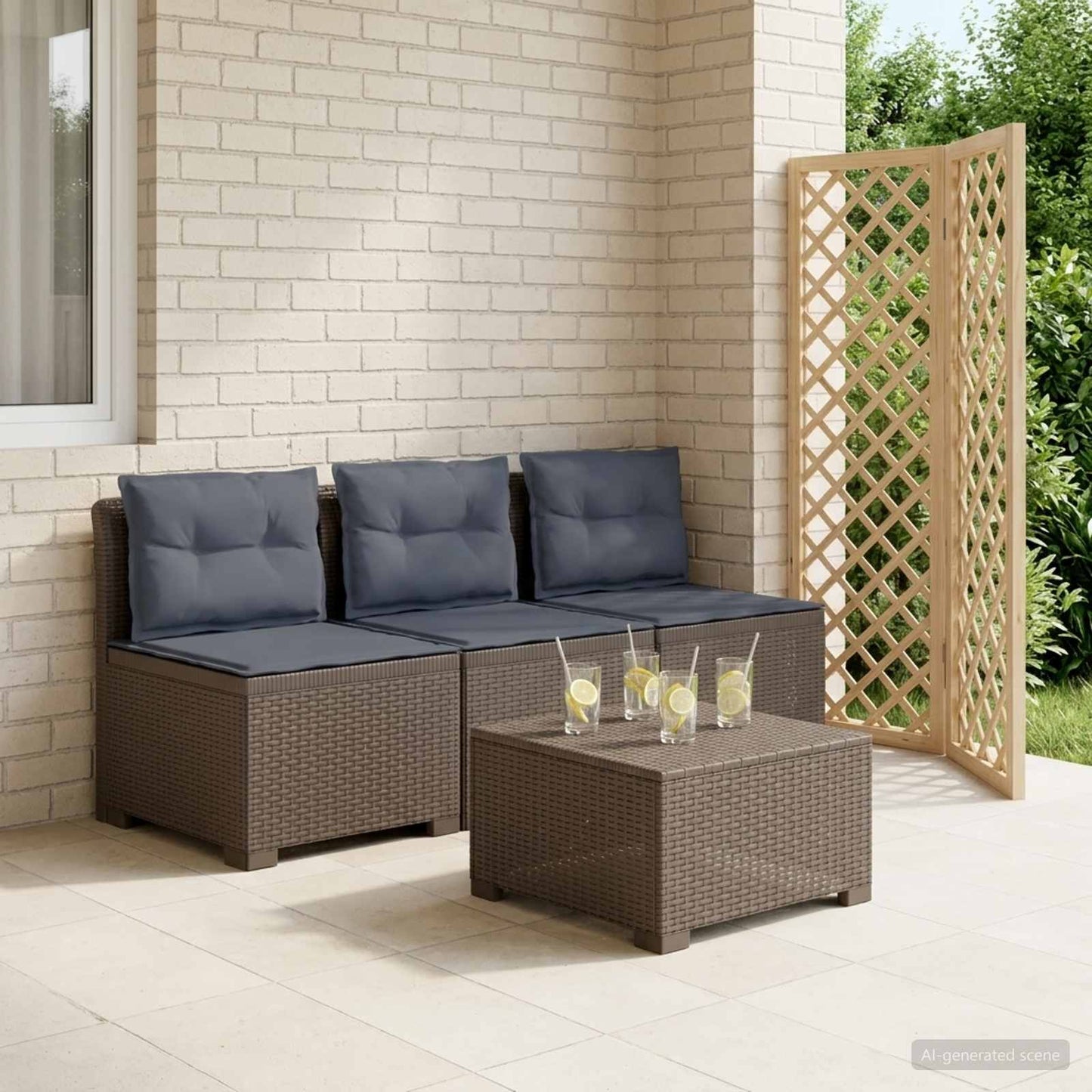 Divano da giardino 3 posti con cuscini in look rattan PP | homemem39