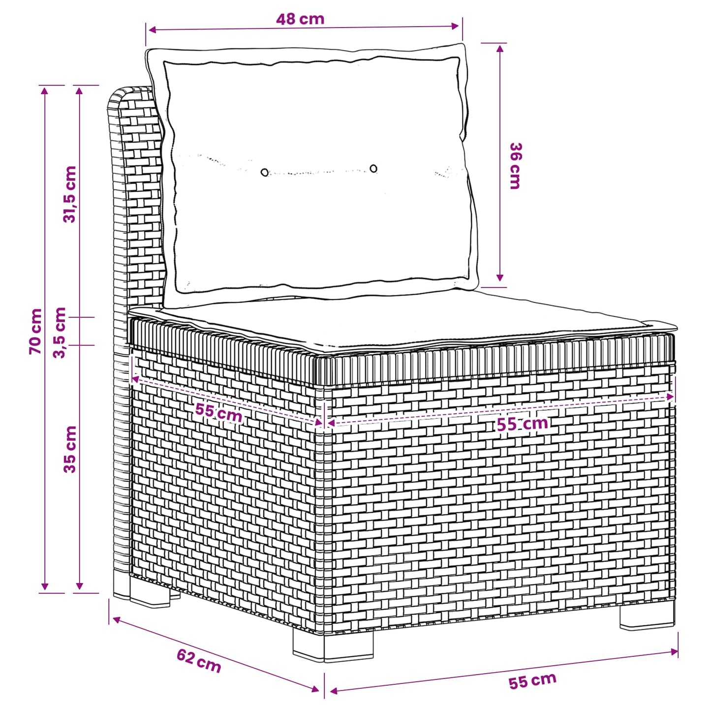 Divano da giardino 3 posti con cuscini in look rattan PP | homemem39