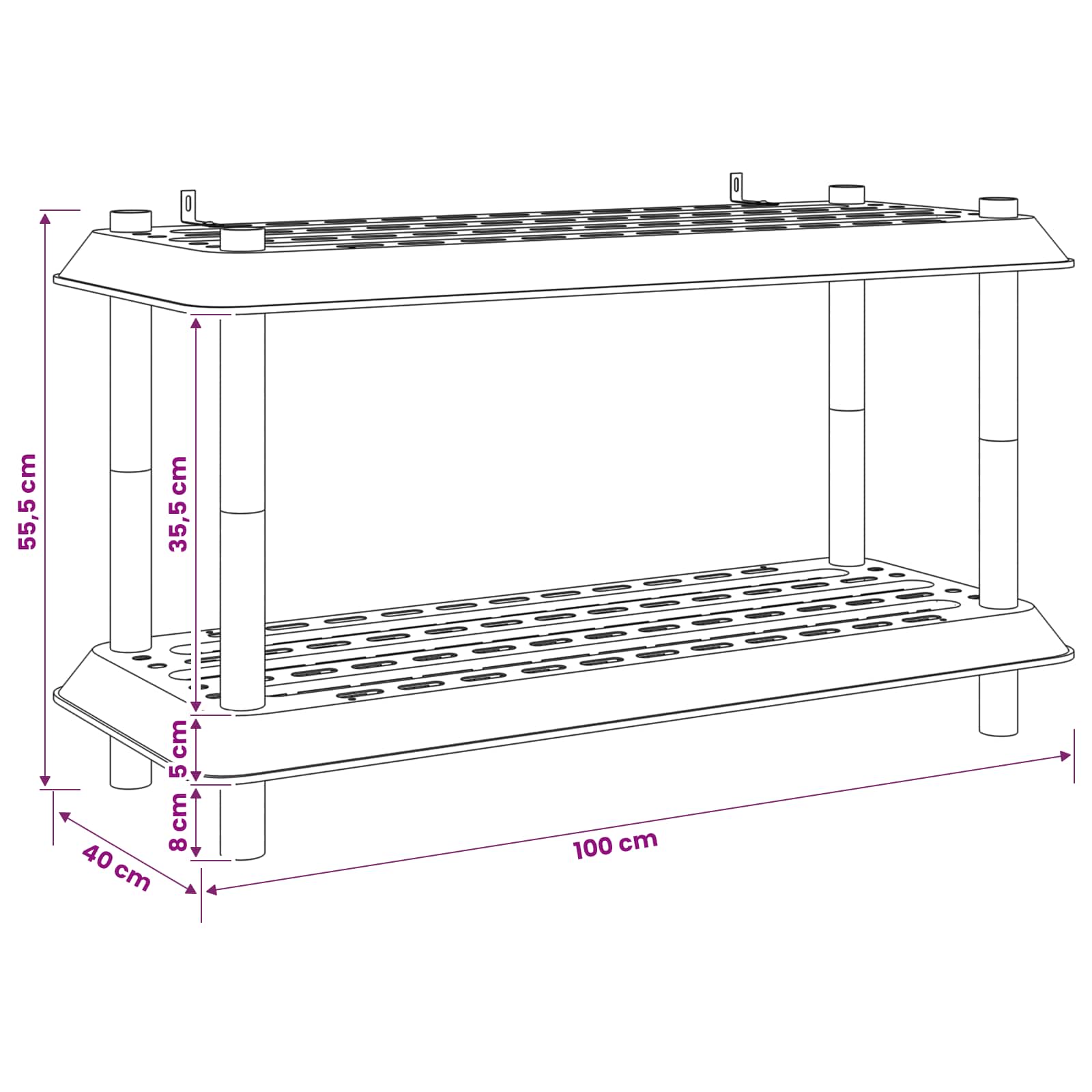 Unità di scaffalatura 2 livelli 100 x 40 x 55,5 cm PP Marrone | homemem39