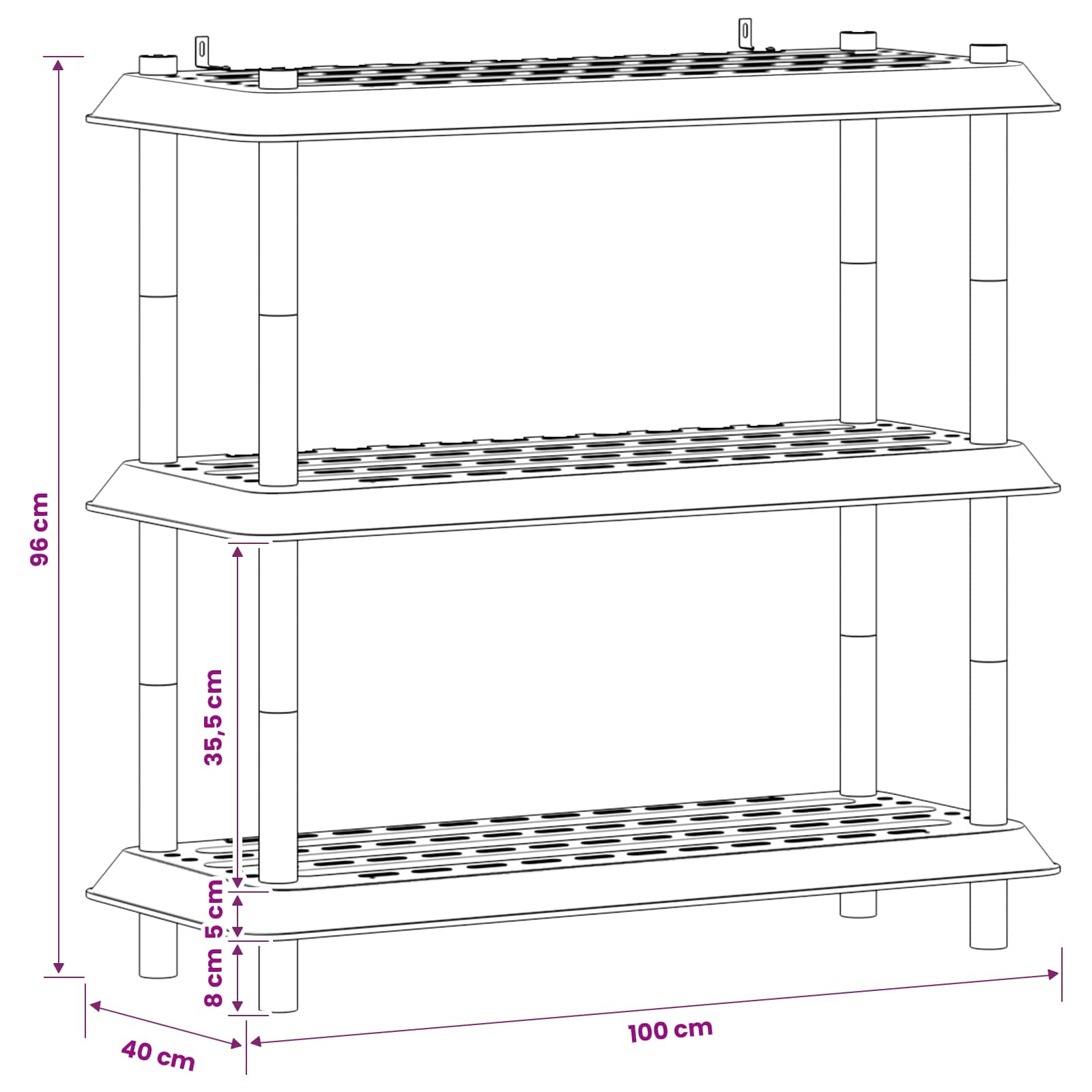 Unità di scaffalatura 3 livelli 100 x 40 x 96 cm PP | homemem39