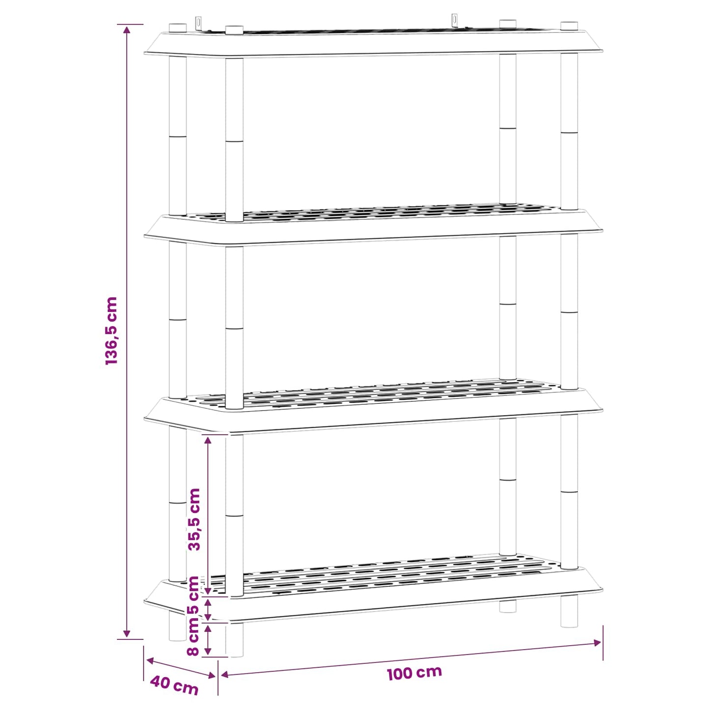 Unità di scaffalatura 4 livelli 100 x 40 x 136,5 cm PP Marrone | homemem39