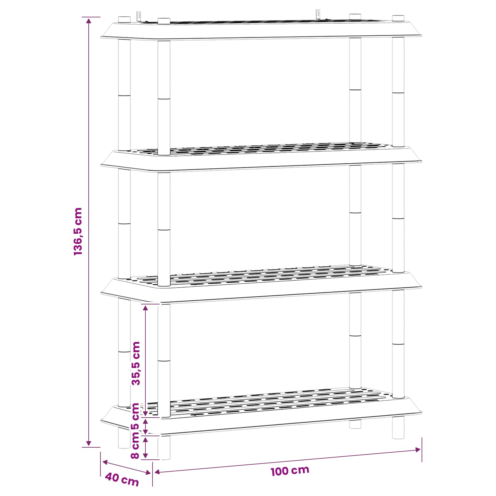 Unità di scaffalatura 4 livelli 100 x 40 x 136,5 cm PP Bianco | homemem39