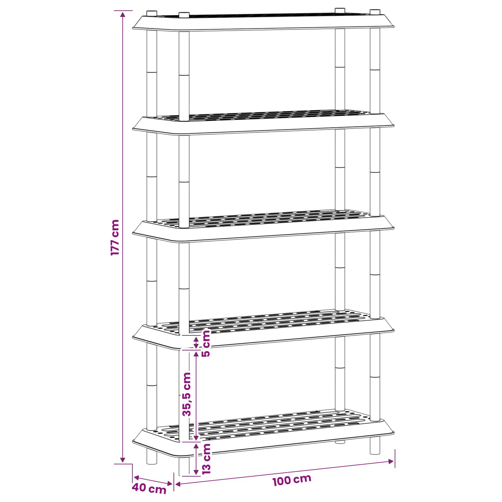 Unità di scaffalatura 5 livelli 100 x 40 x 177 cm PP Marrone | homemem39