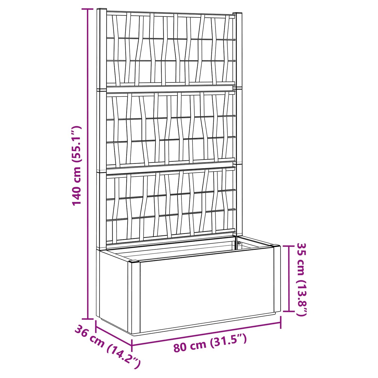 Vaso da Giardino con Trellis Marrone 80 x 36 x 140 cm PP | homemem39