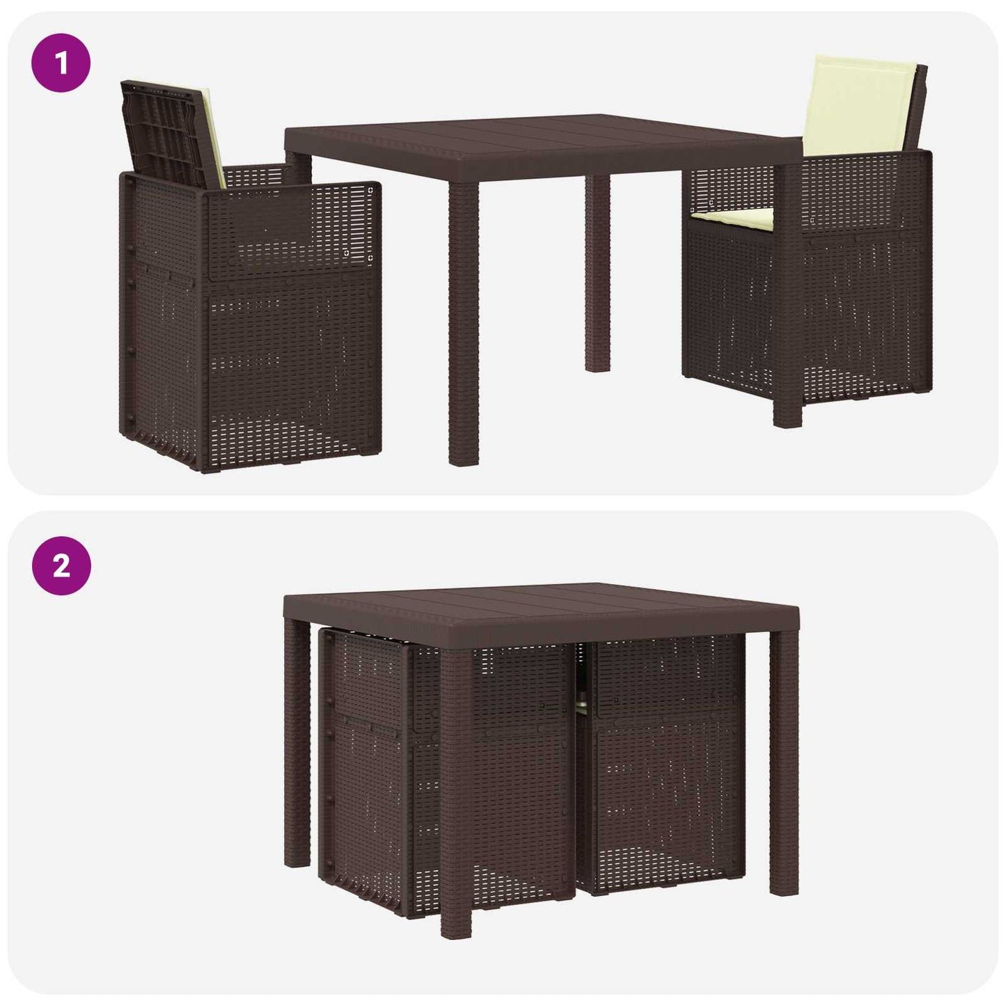 Set da Pranzo per Giardino 3 pz Marrone e Crema PP | homemem39