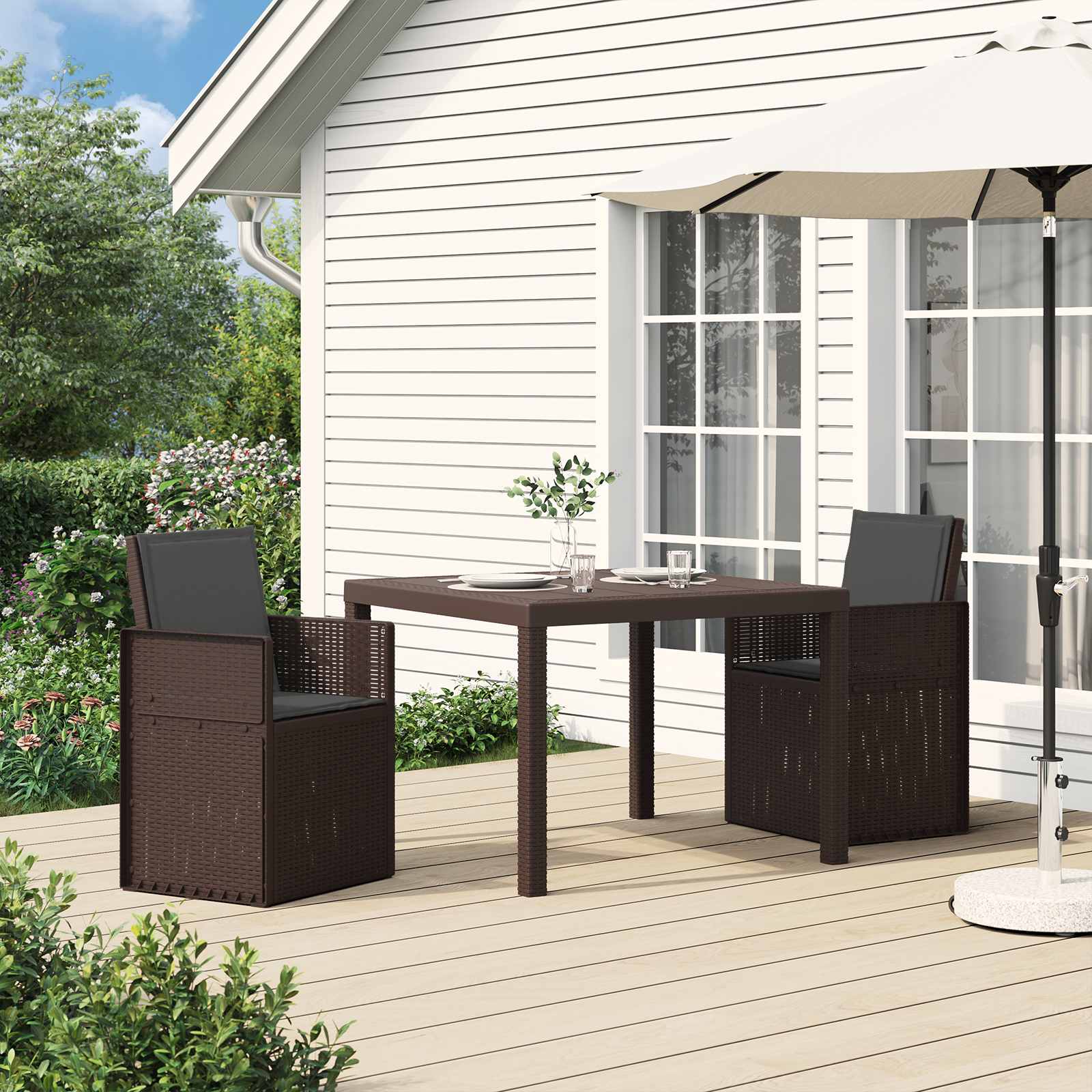Set da Pranzo per Giardino 3 pcs Marrone e Antracite PP | homemem39