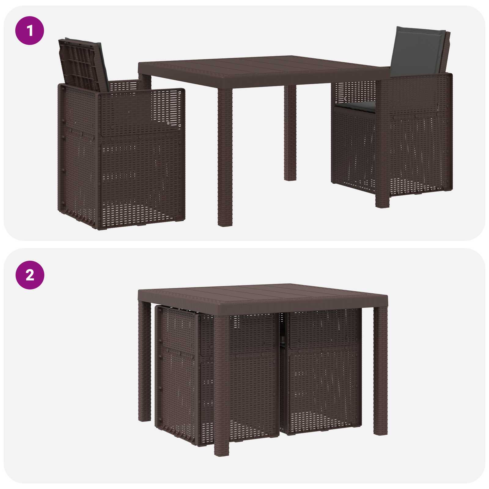 Set da Pranzo per Giardino 3 pz Marrone e Antracite PP | homemem39