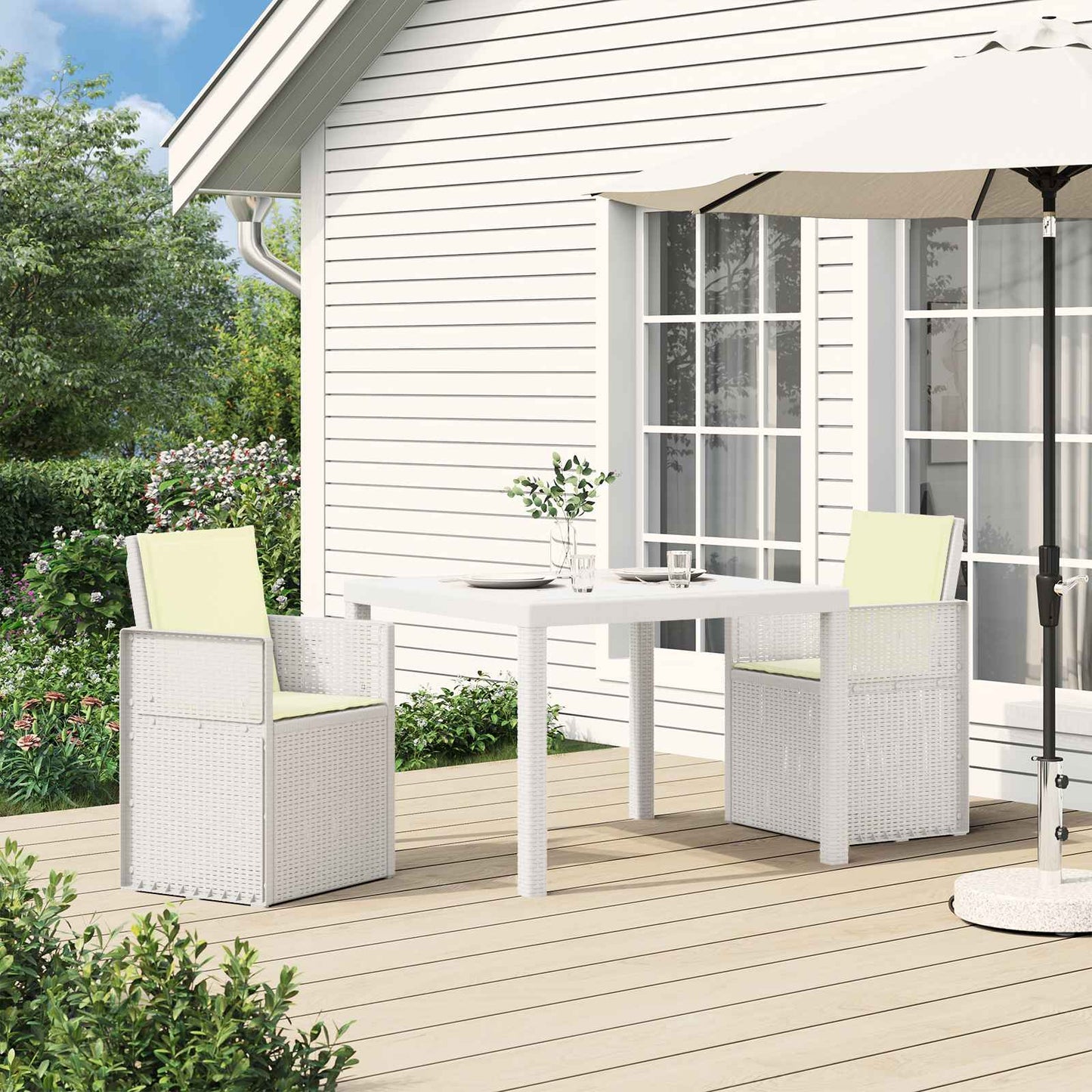Set da Pranzo per Giardino 3 pz Bianco e Crema PP