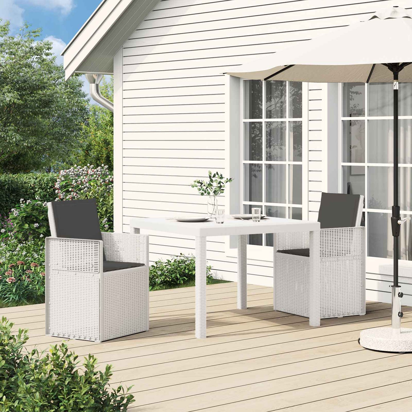 Set da Pranzo per Giardino 3 pz Bianco e Antracite PP