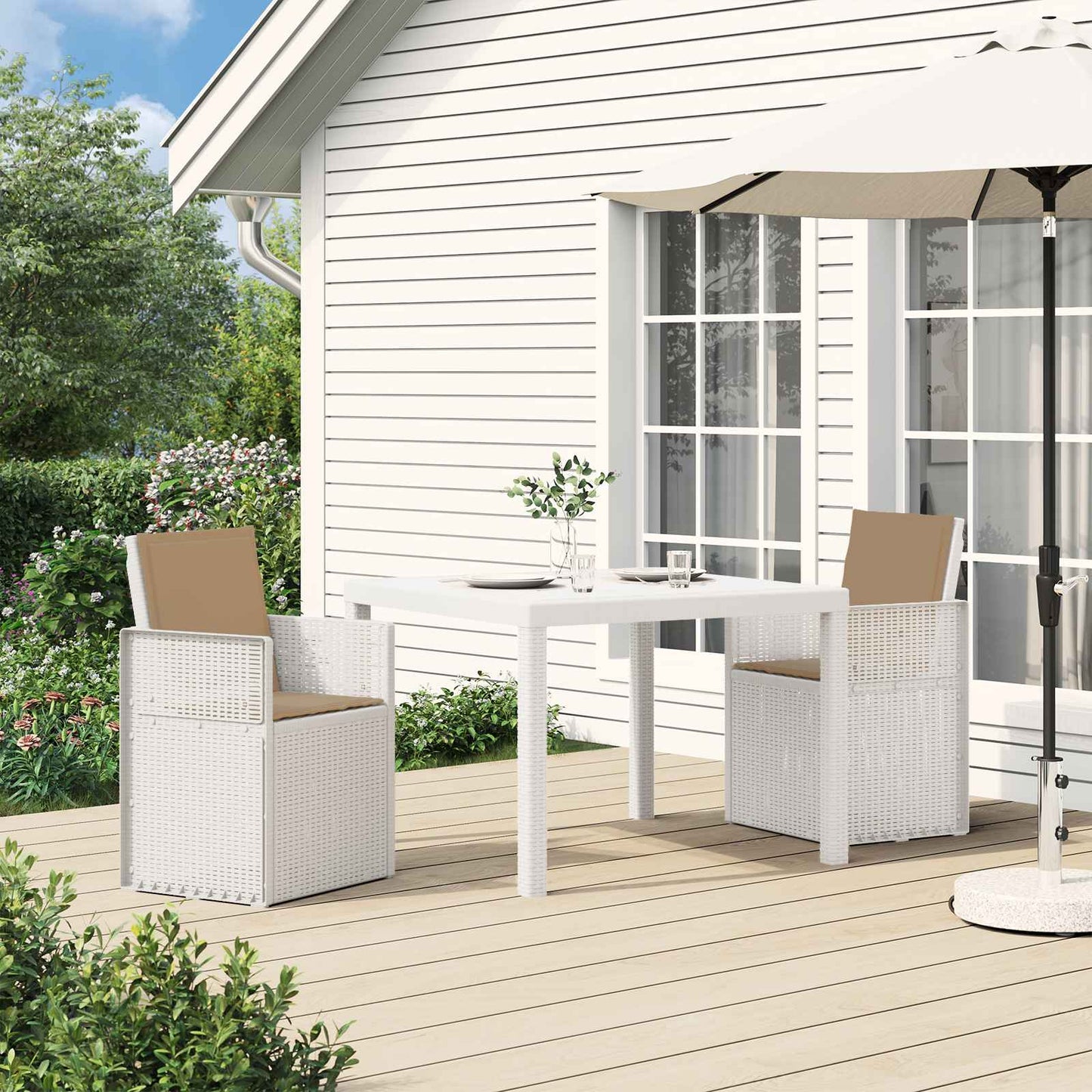 Set da Pranzo per Giardino 3 pz Bianco e Tortora PP
